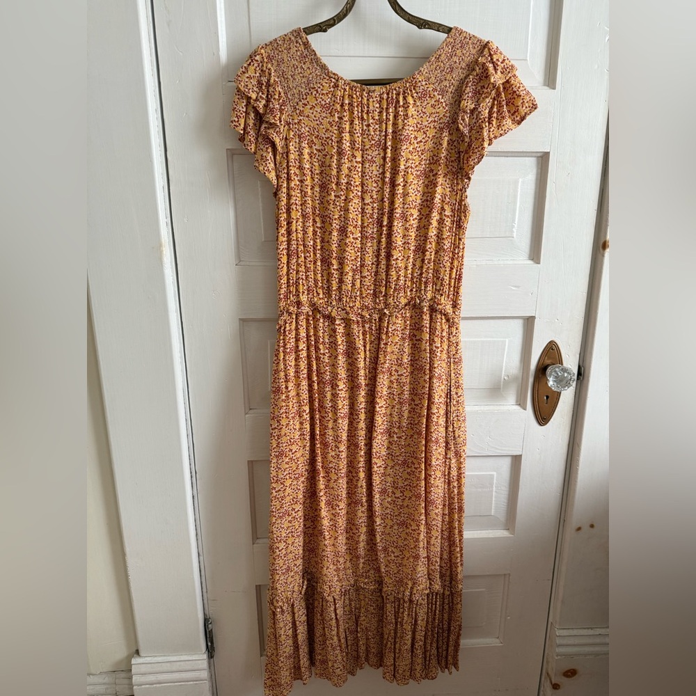 Universal Thread Brown and Gold Ruffled Prairie Dress